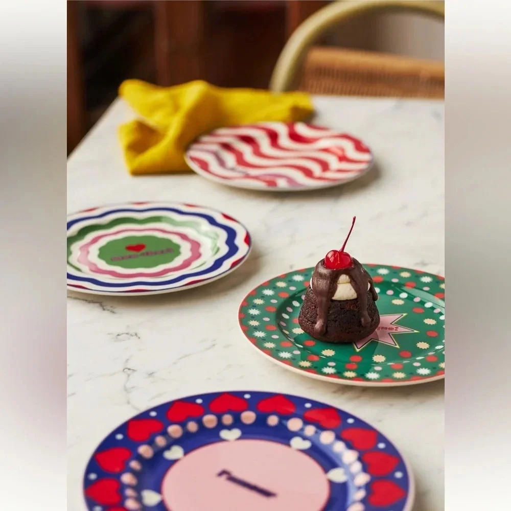 Anthropologie home maeve dessert plates colorful modern gift box hand painted
